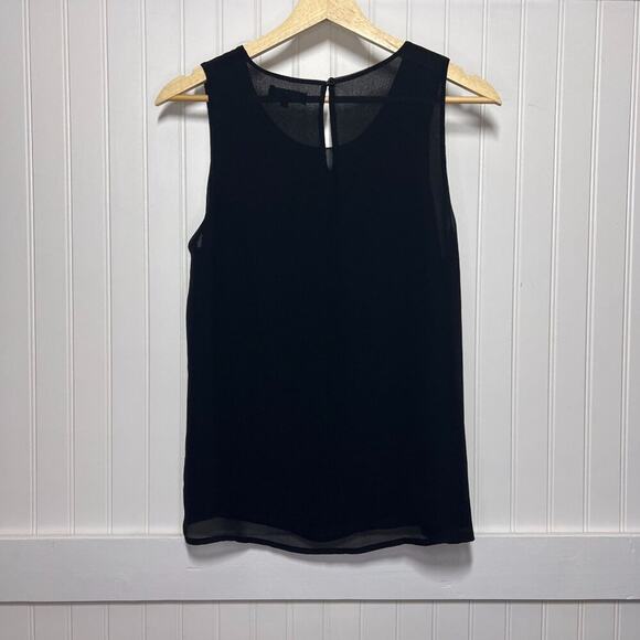 Pleione Black Sleeveless Blouse Tank Top Keyhole Neck Chiffon Layered XS - Picture 3 of 9
